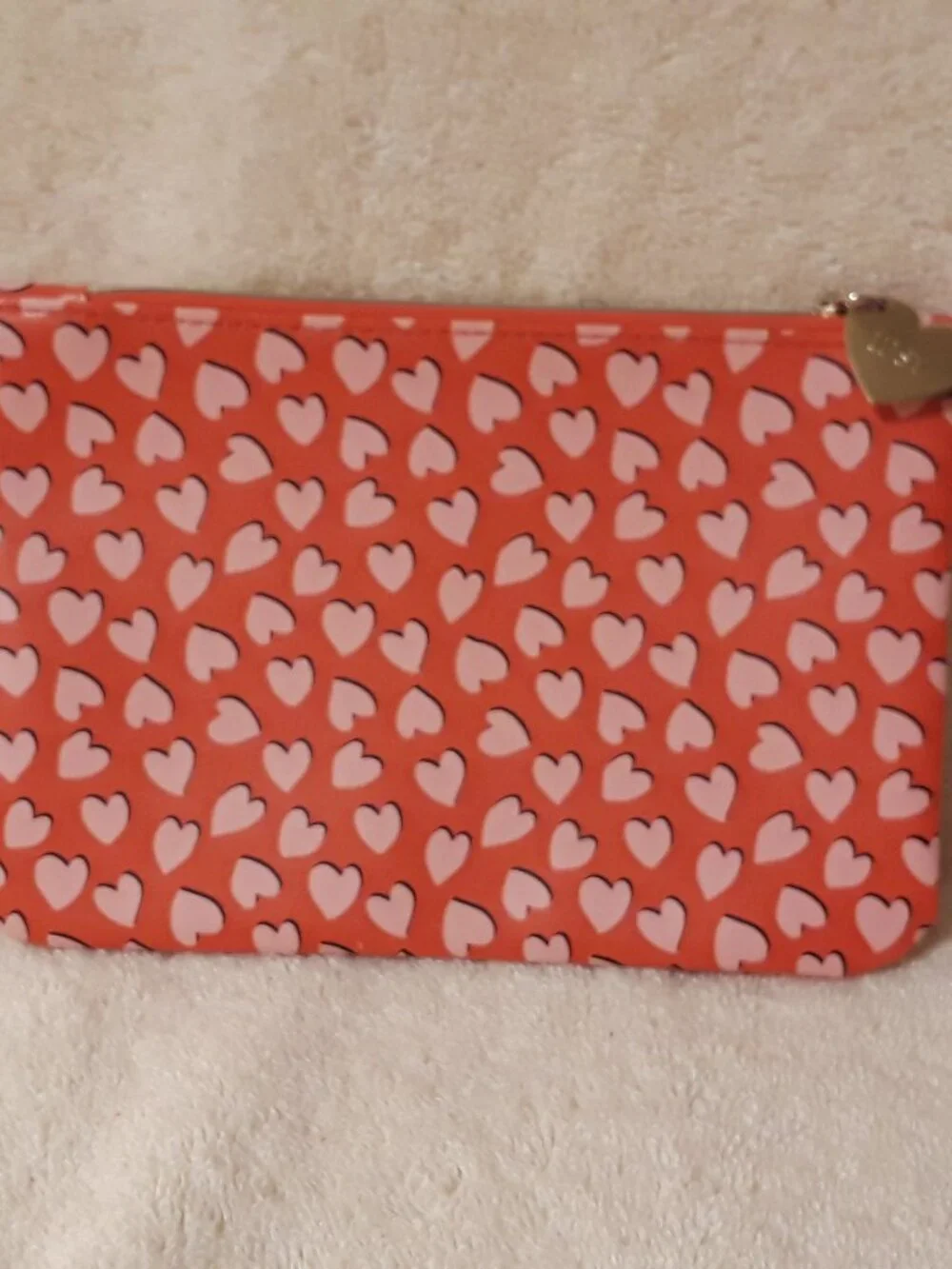 Set of 2 Ipsy Heart-Pattern Zip Cosmetic Bags: 1 Purple/Black & 1 Hot/Light Pink